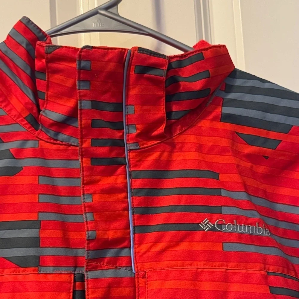 Columbia Red and Gray Striped Kids Waterproof Jacket
